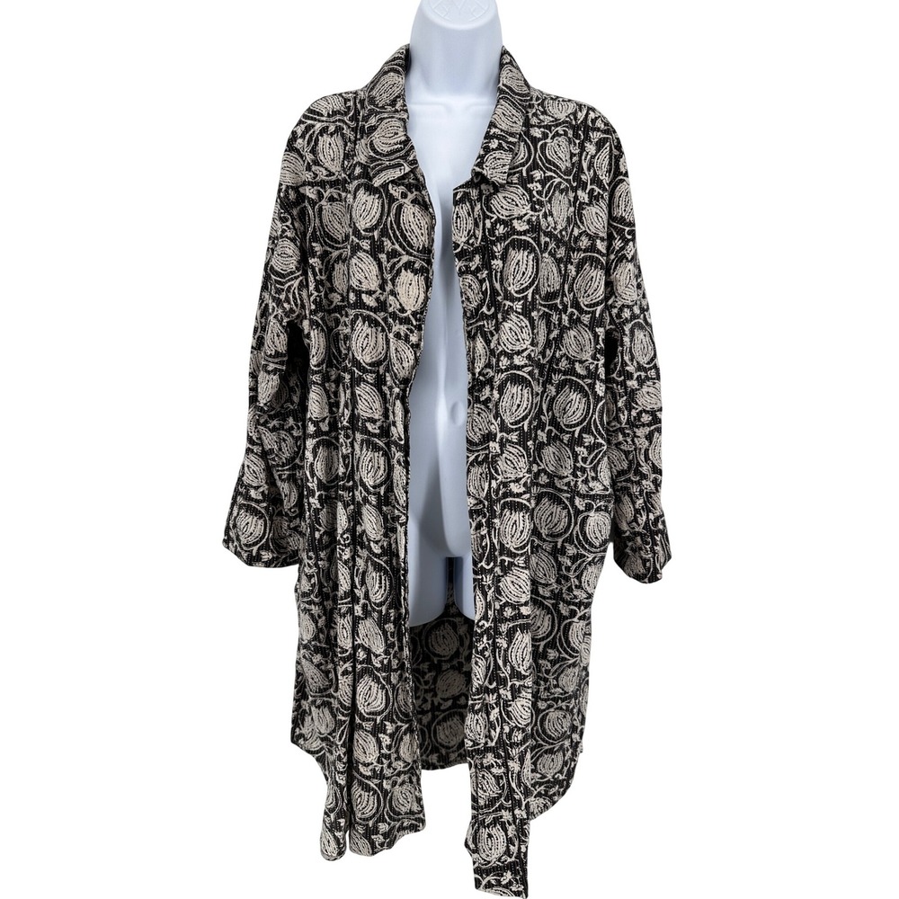 Hackwith Design House Kantha Block Print Duster Kimono Jacket Womens M/L Pockets
